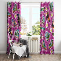 Hawaiian Island Shapes-Iconic Landscape Window Curtain with Plumeria and Palaka Pink Color