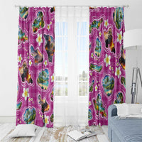 Hawaiian Island Shapes-Iconic Landscape Window Curtain with Plumeria and Palaka Pink Color