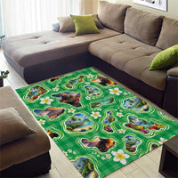 Hawaii Map with Plumeria Flower and Palaka Pattern Area Rug Tropical Island Green Design