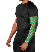 Hawaii Map with Plumeria Flower and Palaka Pattern Arm Sleeves Tropical Island Green Design