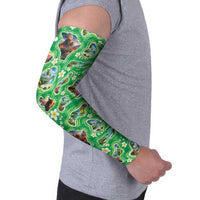 Hawaii Map with Plumeria Flower and Palaka Pattern Arm Sleeves Tropical Island Green Design