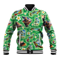 Hawaii Map with Plumeria Flower and Palaka Pattern Baseball Jacket Tropical Island Green Design