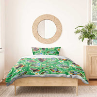 Hawaii Map with Plumeria Flower and Palaka Pattern Bedding Set Tropical Island Green Design