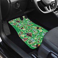 Hawaii Map with Plumeria Flower and Palaka Pattern Car Mats Tropical Island Green Design