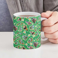 Hawaii Map with Plumeria Flower and Palaka Pattern Ceramic Mug Tropical Island Green Design