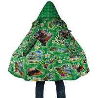 Hawaii Map with Plumeria Flower and Palaka Pattern Cloak Tropical Island Green Design