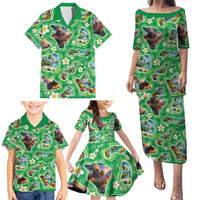 Hawaii Map with Plumeria Flower and Palaka Pattern Family Matching Puletasi and Hawaiian Shirt Tropical Island Green Design LT03 - Polynesian Pride