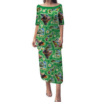 Hawaii Map with Plumeria Flower and Palaka Pattern Family Matching Puletasi and Hawaiian Shirt Tropical Island Green Design LT03 Mom's Dress Green - Polynesian Pride
