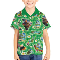 Hawaii Map with Plumeria Flower and Palaka Pattern Family Matching Summer Maxi Dress and Hawaiian Shirt Tropical Island Green Design LT03 Son's Shirt Green - Polynesian Pride