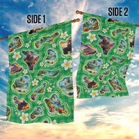 Hawaii Map with Plumeria Flower and Palaka Pattern Garden Flag Tropical Island Green Design