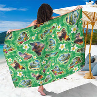 Hawaii Map with Plumeria Flower and Palaka Pattern Sarong Tropical Island Green Design