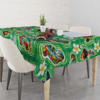 Hawaii Map with Plumeria Flower and Palaka Pattern Tablecloth Tropical Island Green Design