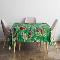 Hawaii Map with Plumeria Flower and Palaka Pattern Tablecloth Tropical Island Green Design
