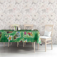 Hawaii Map with Plumeria Flower and Palaka Pattern Tablecloth Tropical Island Green Design