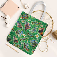 Hawaii Map with Plumeria Flower and Palaka Pattern Tote Bag Tropical Island Green Design