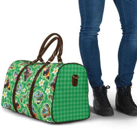 Hawaii Map with Plumeria Flower and Palaka Pattern Travel Bag Tropical Island Green Design
