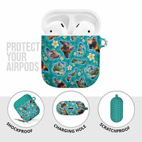 Hawaii Map with Plumeria Flower and Palaka Pattern AirPods Case Tropical Island Teal Design