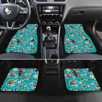 Hawaii Map with Plumeria Flower and Palaka Pattern Car Mats Tropical Island Teal Design