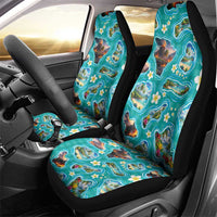 Hawaii Map with Plumeria Flower and Palaka Pattern Car Seat Cover Tropical Island Teal Design
