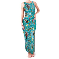 Hawaii Map with Plumeria Flower and Palaka Pattern Family Matching Tank Maxi Dress and Hawaiian Shirt Tropical Island Teal Design LT03 Mom's Dress Teal - Polynesian Pride