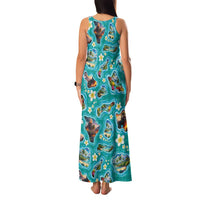 Hawaii Map with Plumeria Flower and Palaka Pattern Family Matching Tank Maxi Dress and Hawaiian Shirt Tropical Island Teal Design LT03 - Polynesian Pride