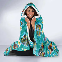 Hawaii Map with Plumeria Flower and Palaka Pattern Hooded Blanket Tropical Island Teal Design