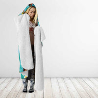 Hawaii Map with Plumeria Flower and Palaka Pattern Hooded Blanket Tropical Island Teal Design
