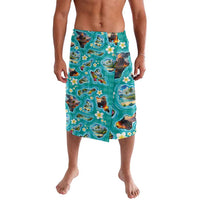 Hawaii Map with Plumeria Flower and Palaka Pattern Lavalava Tropical Island Teal Design