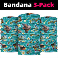 Hawaii Map with Plumeria Flower and Palaka Pattern Neck Gaiter Tropical Island Teal Design
