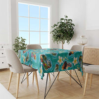 Hawaii Map with Plumeria Flower and Palaka Pattern Tablecloth Tropical Island Teal Design