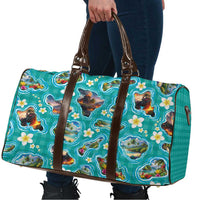 Hawaii Map with Plumeria Flower and Palaka Pattern Travel Bag Tropical Island Teal Design