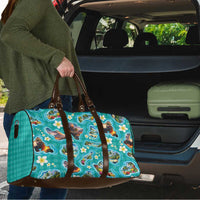 Hawaii Map with Plumeria Flower and Palaka Pattern Travel Bag Tropical Island Teal Design