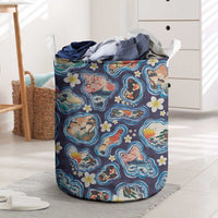 Hawaii Islands Map Design with Japanese Landscape Laundry Basket Hawaiian Japan Fusion Art Navy Color
