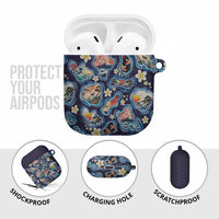Hawaii Islands Map Design with Japanese Landscape AirPods Case Hawaiian Japan Fusion Art Navy Color