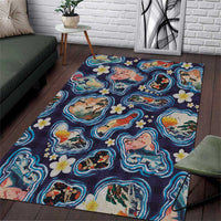 Hawaii Islands Map Design with Japanese Landscape Area Rug Hawaiian Japan Fusion Art Navy Color