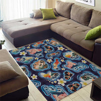 Hawaii Islands Map Design with Japanese Landscape Area Rug Hawaiian Japan Fusion Art Navy Color