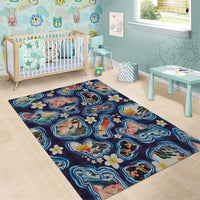 Hawaii Islands Map Design with Japanese Landscape Area Rug Hawaiian Japan Fusion Art Navy Color