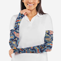 Hawaii Islands Map Design with Japanese Landscape Arm Sleeves Hawaiian Japan Fusion Art Navy Color