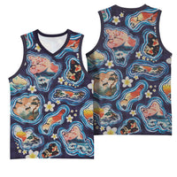 Hawaii Islands Map Design with Japanese Landscape Basketball Jersey Hawaiian Japan Fusion Art Navy Color LT03 - Polynesian Pride