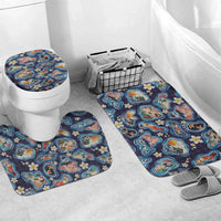 Hawaii Islands Map Design with Japanese Landscape Bathroom Set Hawaiian Japan Fusion Art Navy Color