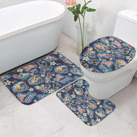 Hawaii Islands Map Design with Japanese Landscape Bathroom Set Hawaiian Japan Fusion Art Navy Color