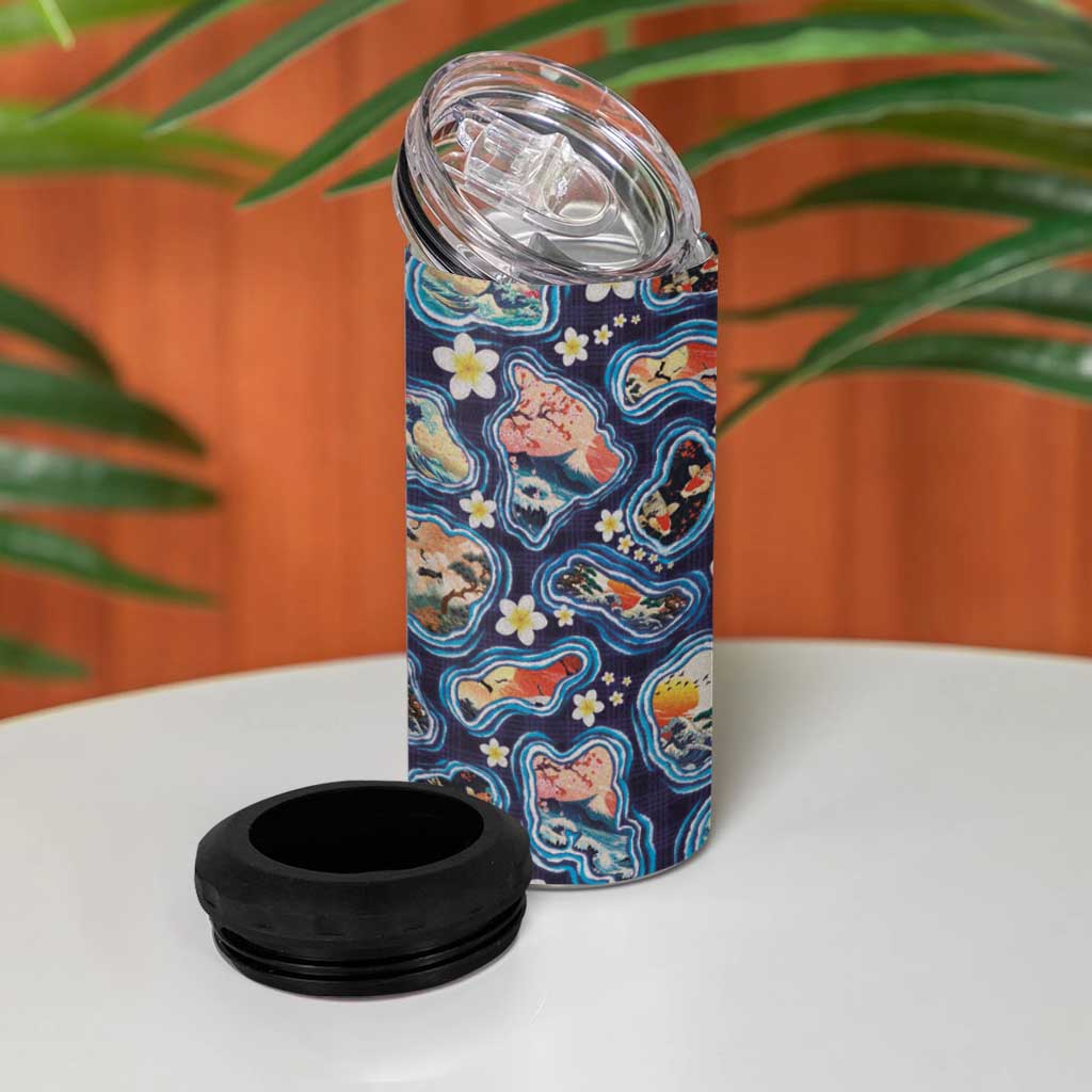 Hawaii Islands Map Design with Japanese Landscape 4 in 1 Can Cooler Tumbler Hawaiian Japan Fusion Art Navy Color LT03 - Polynesian Pride
