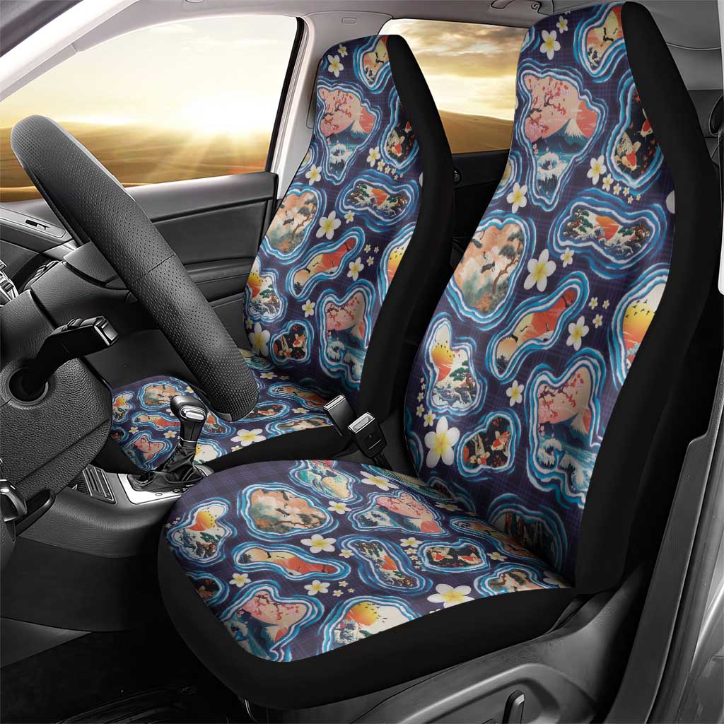 Hawaii Islands Map Design with Japanese Landscape Car Seat Cover Hawaiian Japan Fusion Art Navy Color LT03 - Polynesian Pride