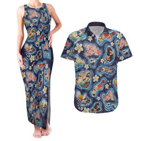 Hawaii Islands Map Design with Japanese Landscape Couples Matching Tank Maxi Dress and Hawaiian Shirt Hawaiian Japan Fusion Art Navy Color LT03 Navy - Polynesian Pride