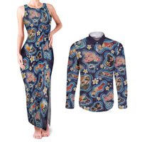 Hawaii Islands Map Design with Japanese Landscape Couples Matching Tank Maxi Dress and Long Sleeve Button Shirt Hawaiian Japan Fusion Art Navy Color LT03 Navy - Polynesian Pride