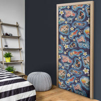 Hawaii Islands Map Design with Japanese Landscape Door Cover Hawaiian Japan Fusion Art Navy Color