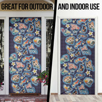 Hawaii Islands Map Design with Japanese Landscape Door Cover Hawaiian Japan Fusion Art Navy Color