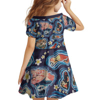 Hawaii Islands Map Design with Japanese Landscape Family Matching Off The Shoulder Long Sleeve Dress and Hawaiian Shirt Hawaiian Japan Fusion Art Navy Color LT03 - Polynesian Pride