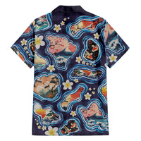 Hawaii Islands Map Design with Japanese Landscape Family Matching Off The Shoulder Long Sleeve Dress and Hawaiian Shirt Hawaiian Japan Fusion Art Navy Color LT03 - Polynesian Pride