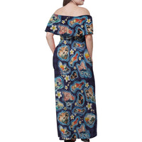 Hawaii Islands Map Design with Japanese Landscape Family Matching Off Shoulder Maxi Dress and Hawaiian Shirt Hawaiian Japan Fusion Art Navy Color LT03 - Polynesian Pride